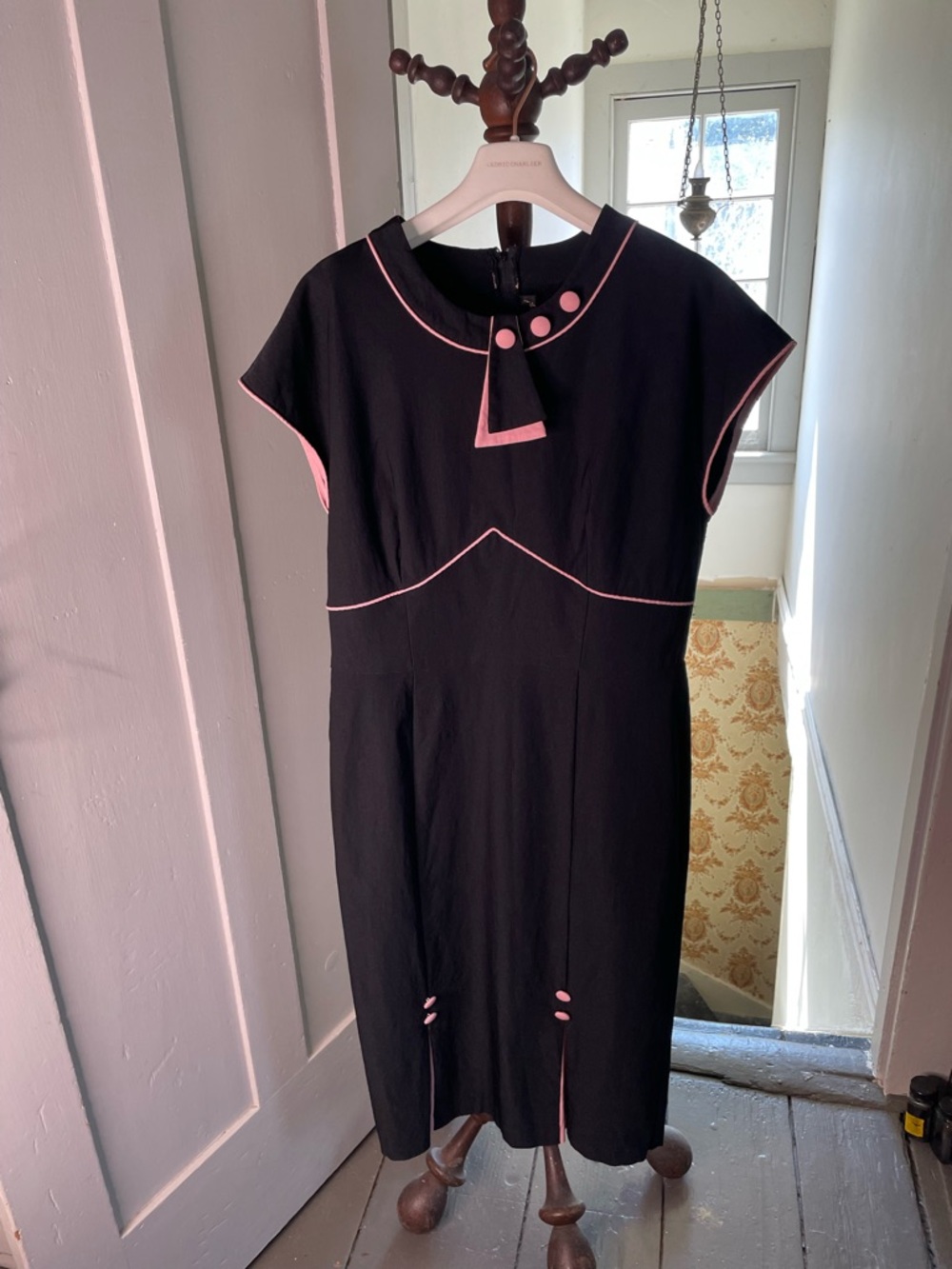 Stop Staring Black Sheath Dress with Pink Trim